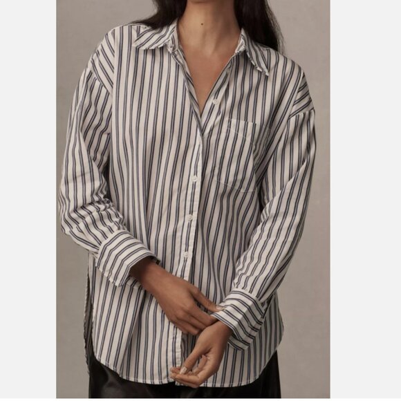 Anthropologie Tops - Anthropologie Maeve The Bennet Buttondown Shirt Indigo Stripe MP LP XLP Petite